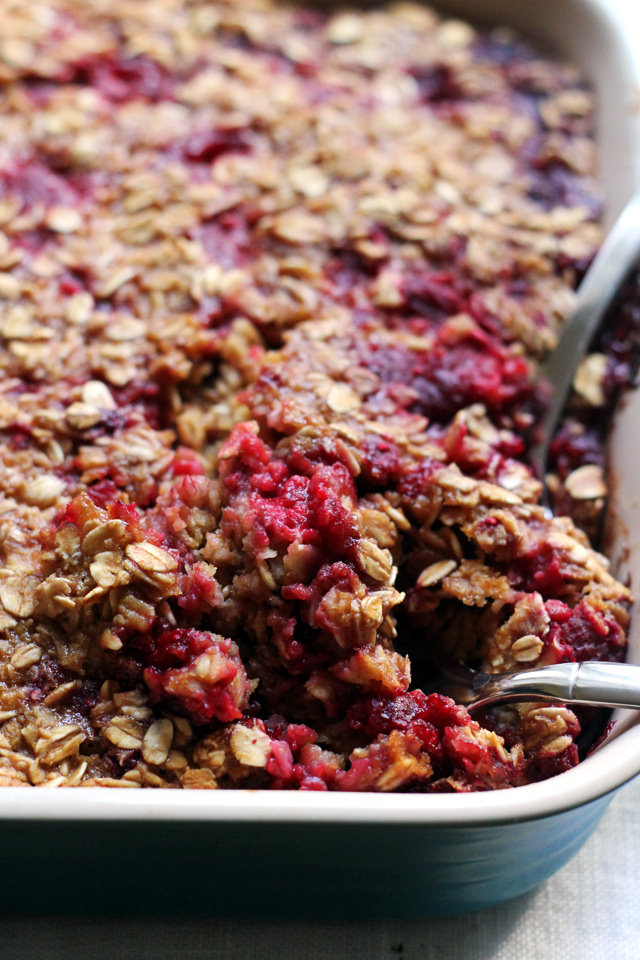 Baked Raspberry Oatmeal with a Brown Butter Drizzle